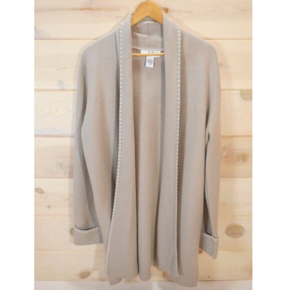 M Magaschoni Women's size L Sweater Cardigan Coat Neutral Light-Taupe Pockets - Picture 1 of 11